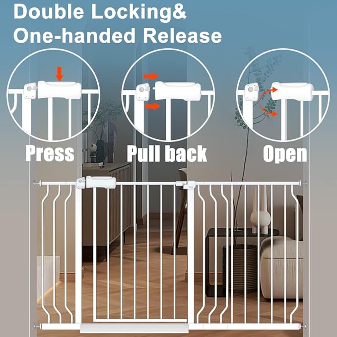 Extra Wide Baby Gate 38.5-43.5 Inch Walk Through Pressure Mounted No Drill Safety Child Gate with Door Tension Metal Gate for Stairs Doorway Puppy Dog Cat
