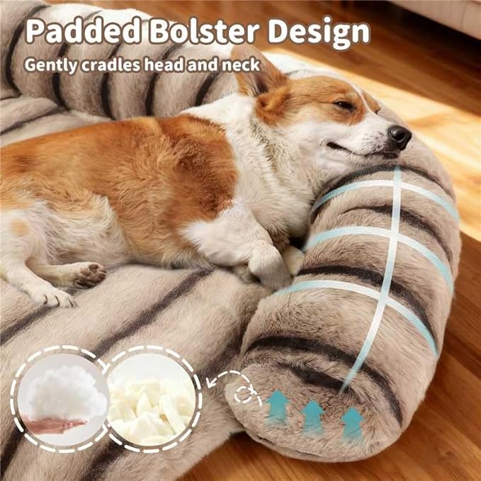 Large Dog Couch Bed, Fluffy Washable Couch Protector for Dogs with Removable Cover, Non-Slip Dog Sofa Bed, 45x37 Inch, Brown