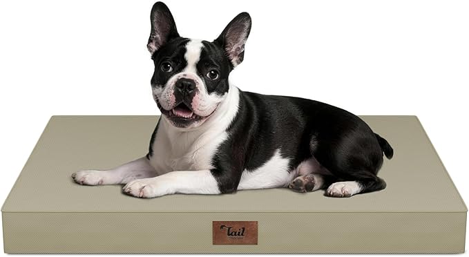 Outdoor Orthopedic Dog Bed for Medium Dogs & Cats, Waterproof Flat Pet Mat with Egg Crate Foam & Washable Removable Oxford Cover, 30x20 Inch, Khaki