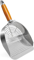 Stainless Steel Litter Scoop, Kitty Litter Scooper, Metal Cat Litter Scoop, Kitten Pooper Lifter, Cat Scooper, Kitty Metal Scooper with Holder for Cat Litter Box Round Holes Easy Cleaning