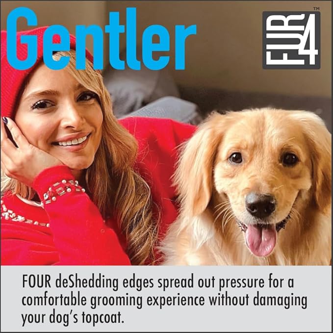 FUR4 deShedding Dog Brush for Long Hair Dogs – Pet Hair Brush with 4 Carbon Fiber Edges – deShedding Tool Removes Loose Fur – Gentle & Effective Dog Grooming Brush for Shedding