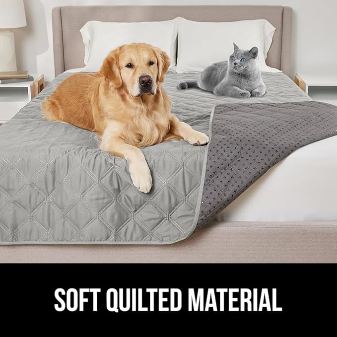 GORILLA GRIP Waterproof Bed Cover for Dogs, 82x68, Gripped Slip Resistant Backing, Leak Proof Washable Dog Blanket Covers Sofa, Couch, Sectional, Crate, Car, RV Seats, Pet Puppy Essentials, Light Gray