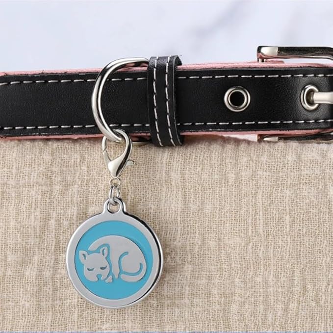 Personalized Pet ID Tags for Kittens and Cats - Custom cat Name tag and ID tag for Collar (Green, Sleeping Cat Round-Small)