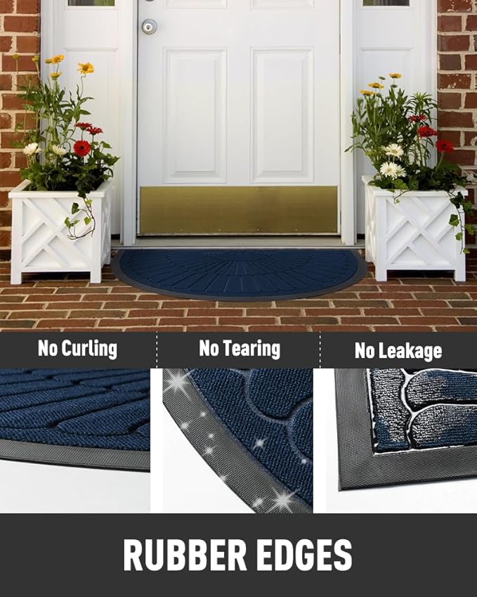 tchdio Door Mat Outdoor Indoor Entrance Doormat-Semicircular Durable Rubber Non Slip Front Door Mat for Outside Inside Entry Entryway Dirt Trapper WelcomeMat for Muddy Paws and Shoes-Blue 17”x30”