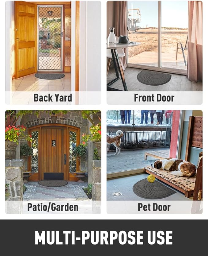 tchdio Door Mat Outdoor Indoor Entrance Doormat-Semicircular Durable Rubber Non Slip Front Door Mat for Outside Inside Entry Entryway Dirt Trapper WelcomeMat for Muddy Paws and Shoes-Grey 17”x30”