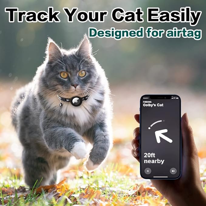 Airtag Cat Collar Breakaway, Reflective Kitten Collar with Apple Air Tag Holder and Bell for Girl Boy Cats, 0.4 Inches in Width and Lightweight(Purple)