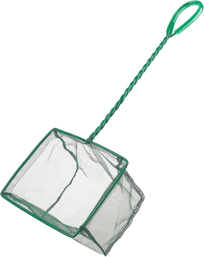 Pawfly Aquarium Fish Net with Braided Metal Handle Square Net with Soft Fine Mesh Sludge Food Residue Wastes Skimming Cleaning Net for Fish Tanks Small Koi Ponds and Pools