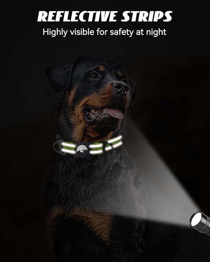 Joytale Airtag Dog Collar, Reflective Pet Collar with Waterproof AirTag Holder, Dual D-Rings, Soft Padded Adjustable for Extra Large Dogs, Green, XL