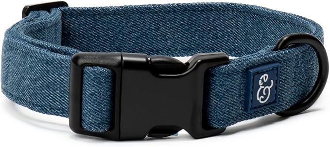 Lucy & Co. Dog Collar - Durable Lightweight Designer Collar for Pets - Adjustable Metal Safety Buckel. - Blue Denim - Medium