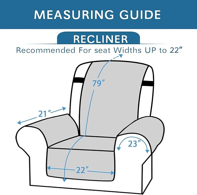 H.VERSAILTEX Reversible Quilted Recliner Covers Water Resistant Furniture Protector for Reclienr Chair with Elastic Straps for Pets Kids Sitting Width Up to 22"(Recliner, Dark Teal/Beige)