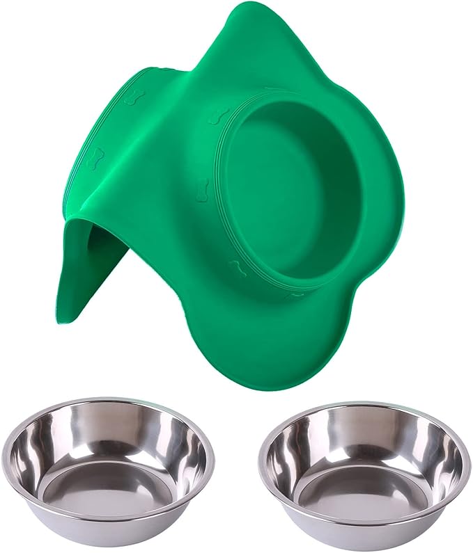 Hubulk Pet Dog Bowls 2 Stainless Steel Dog Bowl with No Spill Non-Skid Silicone Mat + Pet Food Scoop Water and Food Feeder Bowls for Feeding Small Medium Large Dogs Cats Puppies (Large, Hunter Green)