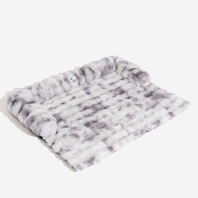FUNNY FUZZY Pet Fluffy Plush Calming Dog Couch Bed Sofa Protector Washable Pets Mat for Large Medium Small Dogs and Cats (Tie-dye Grey, 47"×33.5"×6")