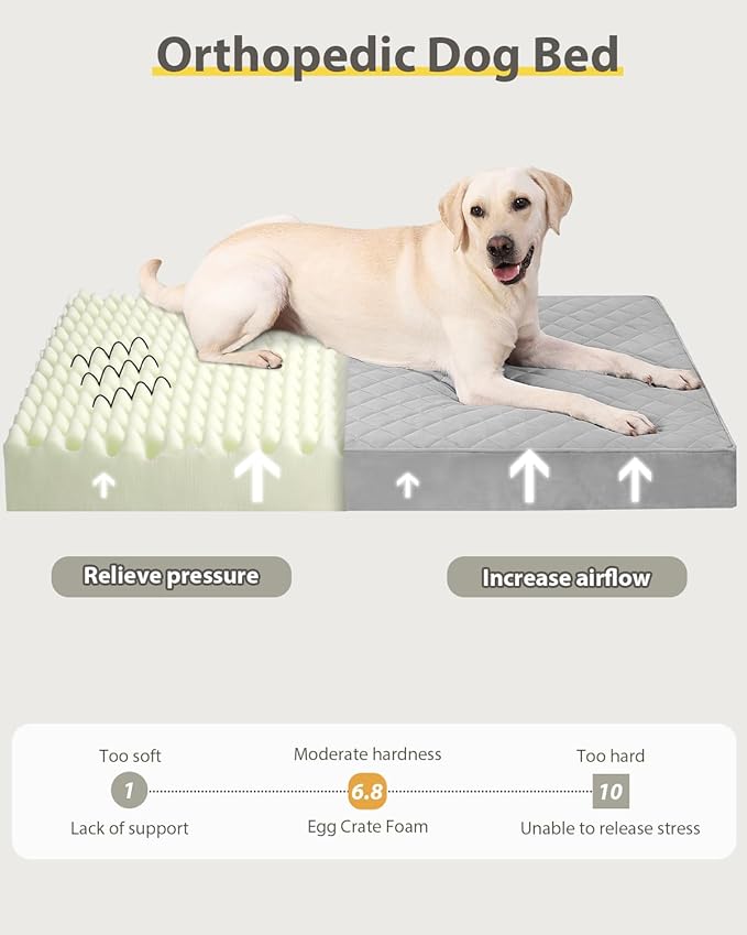 Orthopedic Dog Beds for Extra Large Dogs Waterproof with Removable Washable Cover and Non-Slip Bottom, 47x29 Inch, Light Gray