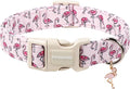 DOGWONG Cute Pet Dog Collar Pink Flamingos Cotton Dog Collar- Soft Girl Puppy Adjustable Pet Collars for Small Medium Large Dogs,S