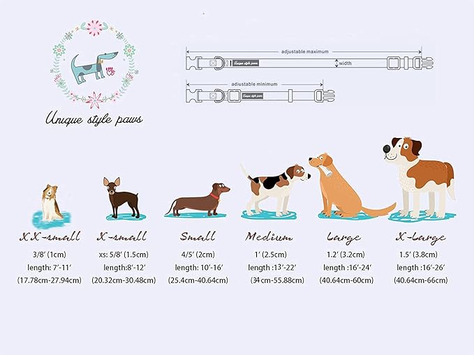Unique style paws Dog Collar Metal Buckle Green Flowers Collar Gift Durable Cute Collar for Small Medium Large Boys Girls Dogs