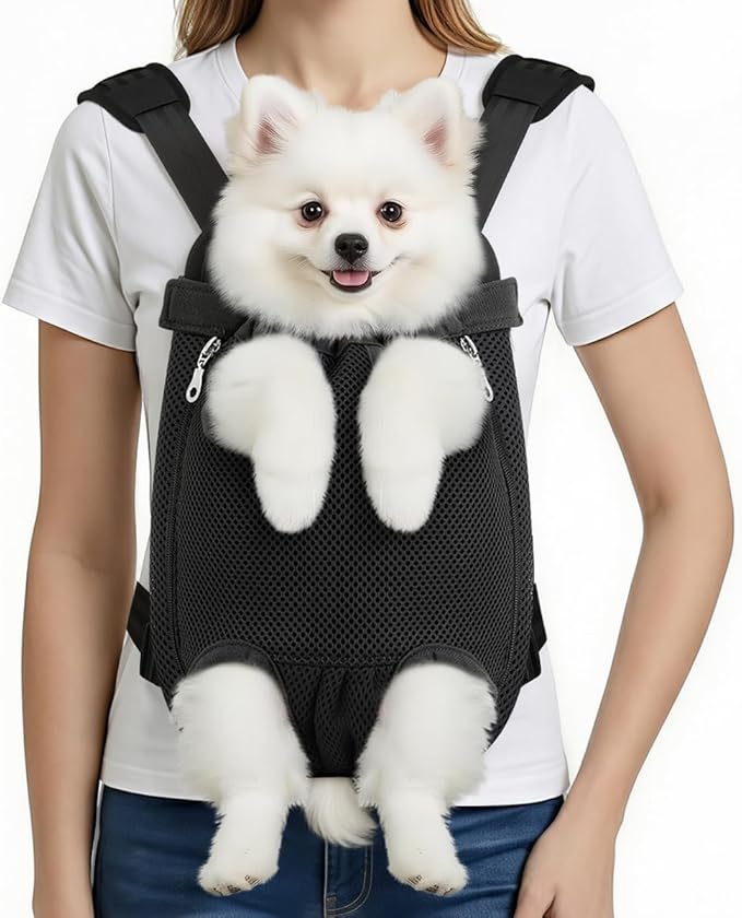 Pawaboo Pet Carrier Backpack, Pet Front Dog Cat Carrier Backpack, Legs Out, Easy-Fit for Traveling Hiking Camping, Travel Bag Backpacks for Small Dogs Cats, S, Black