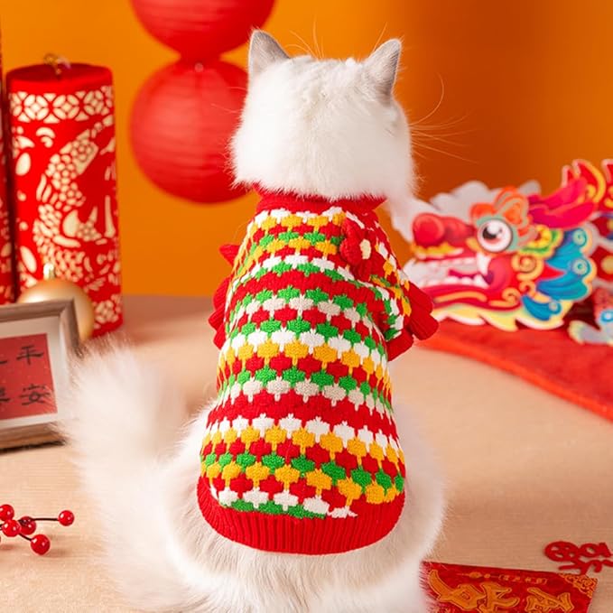 Small Dog Sweater, Knitted Tulip Cat Sweater, Warm Thick Holiday Puppy Clothes for Dogs Girl,Cold Weather Outfit for Kitten Chihuahua Yorkie Teacup Dachshund Pug (Red, Small)