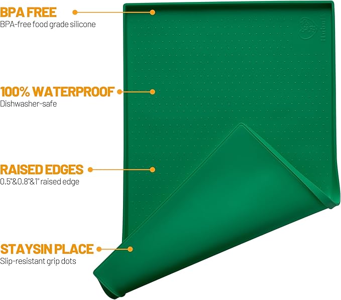 Hubulk Dog Feeding Mat,100% Waterproof Food Grade Silicone Pet Food and Water Bowl Placemat,Dishwasher, High Raised Edge to Prevent Spills,Nonslip Tray to Stop Messes on Floor（32"x24"x1.0",Hunter）