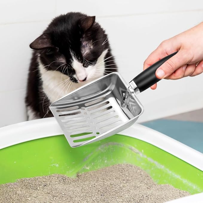 Cat Litter Scoop -Stainless Steel Cat Litter Scoop-Sturdy Mesh Scooper - Upgrade Mesh Shovel-Easy to Clean - Suitable for Cat Litter Box -Black-More