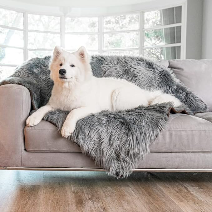 PupProtector Waterproof Throw Blanket for Dogs and Cats, Pet Blanket Cover for Couches, Sofas, Beds, Car Seats, Furniture, Calming Soft Faux Fur, Charcoal Grey, Large (80" L x 62" W)