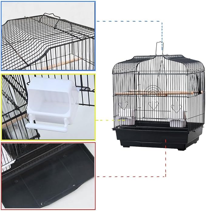 TrailBlaze 20.5Inch Bird Travel Cage with Handle, Metal Bird Carrier with Food Container, Wooden Perch & Pull-Out Tray, Portable Birdcage for Small Parrots Lovebirds Canaries Cockatiels Conures