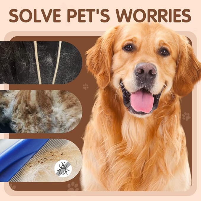 2 Pack Multifunctional Pet Comb, Upgrade Pet Grooming Brush Magic Tear Stain Removal Fine Tooth Stainless Massage Comb Kit for Puppies and Dogs (Green)