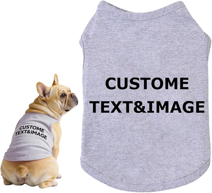 Custom Dog Shirt,Personalized Pet Apparel with Name Text Photo Image,Lightweight Breathable Puppy Kitten Cotton Vest for Small Medium Large Dogs Cats,Puppy Gift (Gray, X-Large)