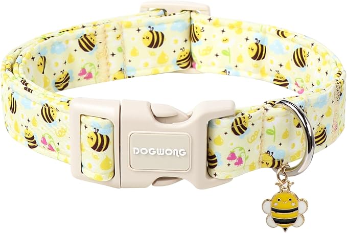DOGWONG Spring Summer Dog Collar- Bee Flower Dog Collar, Adjustable Soft Girl Boy Dog Collar for Small Medium Large Dogs, XL