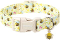 DOGWONG Spring Summer Dog Collar- Bee Flower Dog Collar, Adjustable Soft Girl Boy Dog Collar for Small Medium Dogs, S