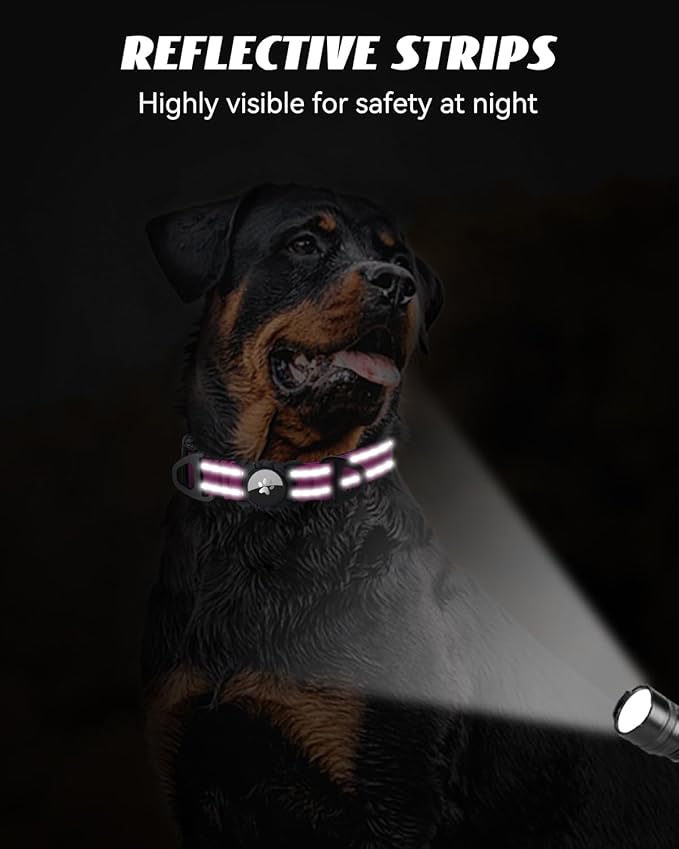 Joytale Airtag Dog Collar, Reflective Pet Collar with Waterproof AirTag Holder, Dual D-Rings, Soft Padded Adjustable for Extra Large Dogs, Hotpink, XL