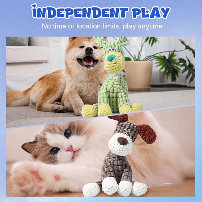 2025 New Dog Toys, Indestructible Plush Dog Toy, Dogs Toys for Aggressive Chewers, Dogs Squeaky Chew Toy for Indoor Pups Teething (Blue 1pcs)