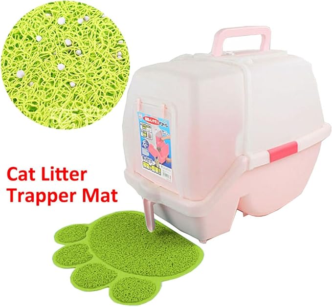 PVC Pet Dog Cat Puppy Kitten Dish Bowl Food Water Feeding Placemat, Non-Slip Cat Litter Mat Paw Shape, Green Small