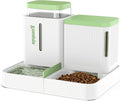 Gravity Cat Feeder and Water Dispenser, 2 in 1 Cat Self Feeder with 180 Degree Rotatable, Automatic Feeding Large Capacity for Small Medium Dog Puppy Kitten, White & Green, 0.8 Gallon x 2