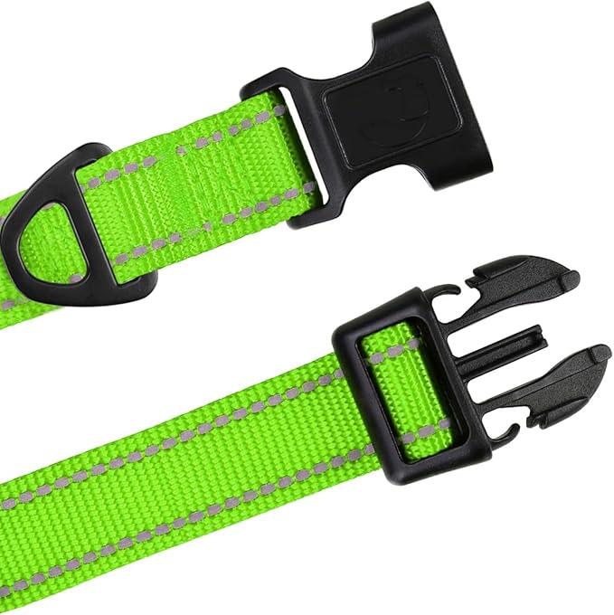 TagME Reflective Nylon Dog Collars, Adjustable Classic Pet Collar with Quick Release Buckle for Large Dogs, Green, 1.0" Width
