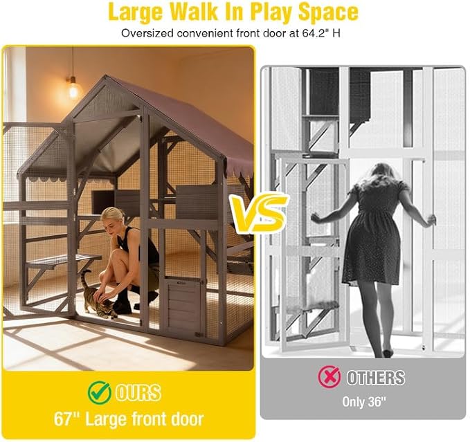 Aivituvin Cat House Outdoor Catio Kitty Enclosure with Super Large Enter Door,Wooden Cat Cage Condo Indoor Playpen with Platforms,Small House 74 Inch