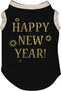 Petitebella Bling Happy New Year Puppy Dog Shirt (Black/Gold, Small)