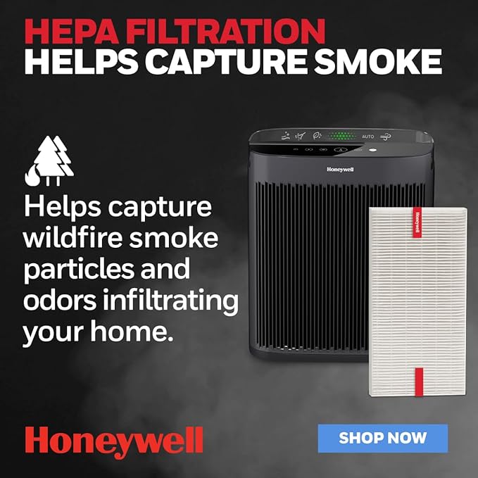Honeywell HEPA Air Purifier Filter R, 2-Pack for HPA 100/200/300 and 5000 Series - Airborne Allergen Air Filter Targets Wildfire/Smoke, Pollen, Pet Dander, and Dust