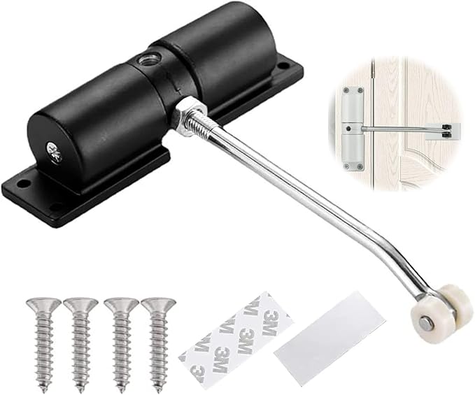 Automatic Door Closer, Zinc Alloy Safety Spring Door Closer Adjustable 30 kg Closing Door Hinge (Black)
