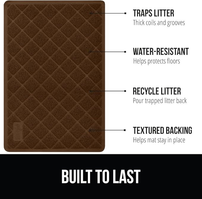 GORILLA GRIP Cat Litter Box Mat, Water Resistant, US Designed Kitty Litter Trapping Mats, Easy to Clean, Scatter Control, Less Mess and Clean Floors, Kitten Supplies for Indoor Cats, 24x17 Brown
