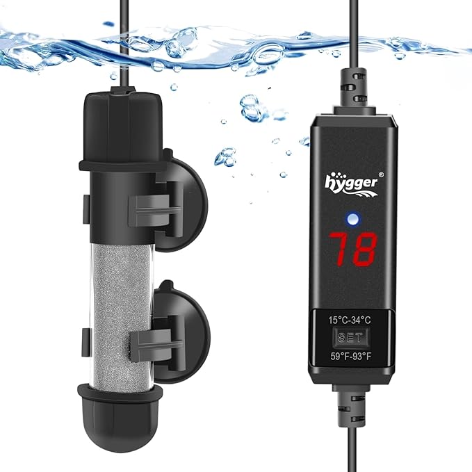 hygger Small Aquarium Betta Heater, Submersible Fish Tank Heater 10W/25W/50W/100W with LED Digital Display, Suitable for Marine Saltwater and Freshwater up to 5/10/16/26 Gallon
