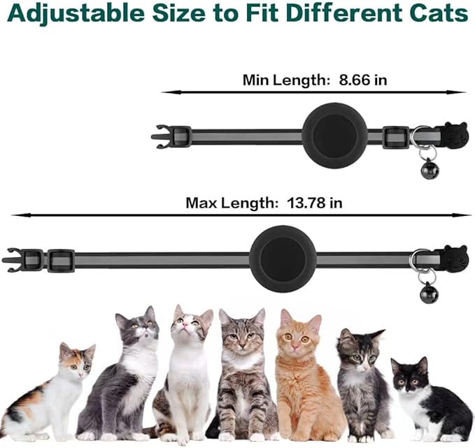 Airtag Cat Collar Breakaway, Reflective Kitten Collar with Apple Air Tag Holder and Bell for Girl Boy Cats, 0.4 Inches in Width and Lightweight(Orange)