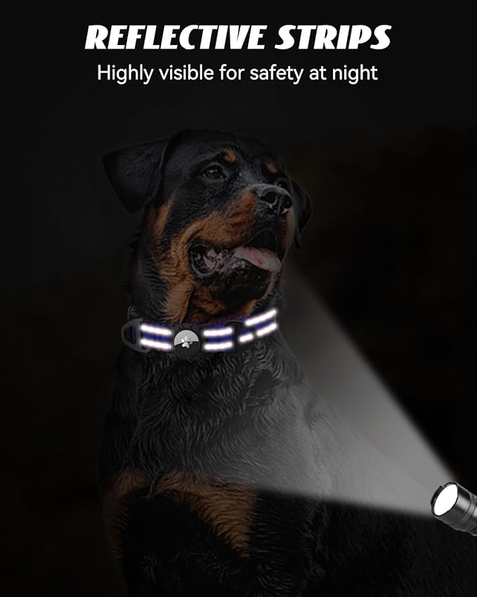 Joytale Airtag Dog Collar, Reflective Pet Collar with Waterproof AirTag Holder, Dual D-Rings, Soft Padded Adjustable for Small Dogs, Navy Blue, S