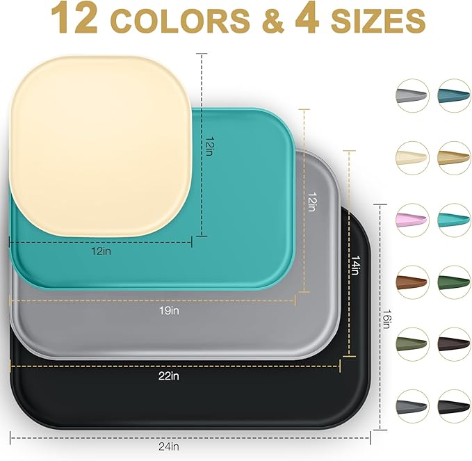 Silicone Pet Food Mat with Raised Edge for Food and Water Bowl, Dog Feeding Mats, Cat Food Trays for Floor Waterproof, Rubber Tray for Dogs and Cats, 22 x 14 x 0.8 Orange