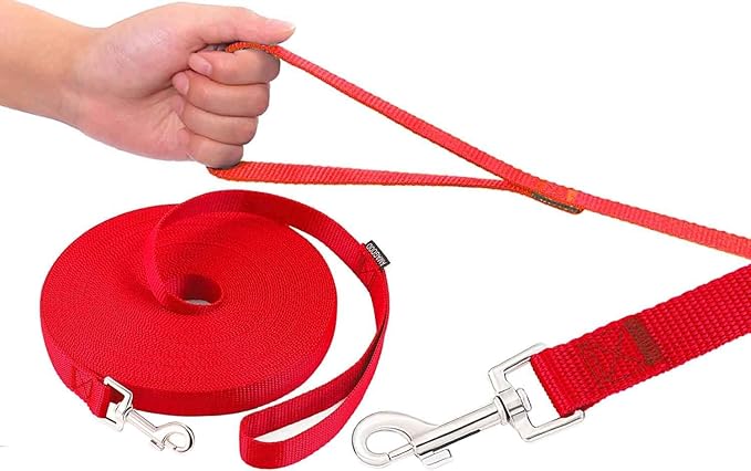 AMAGOOD Dog/Puppy Obedience Recall Training Agility Lead-15 ft 20 ft 30 ft 50 ft Long Leash-for Dog Training,Tie Out,Play,Safety,Camping (15Feet x 1Inch, Red)