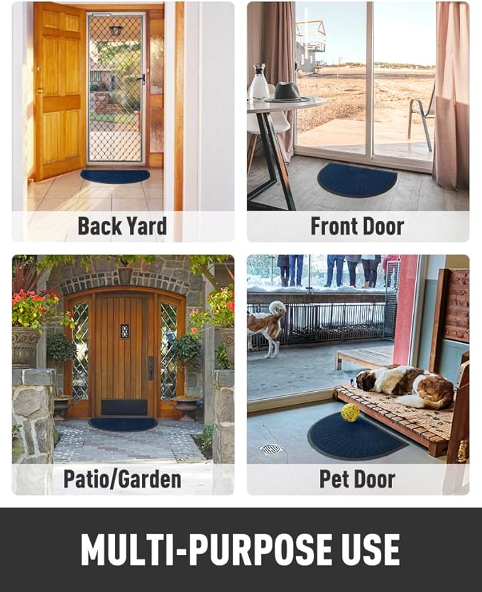 tchdio Semicircular Durable Rubber Doormat- Non Slip Front Door Mat for Outside Inside Entry, Navy Blue 24”x36”
