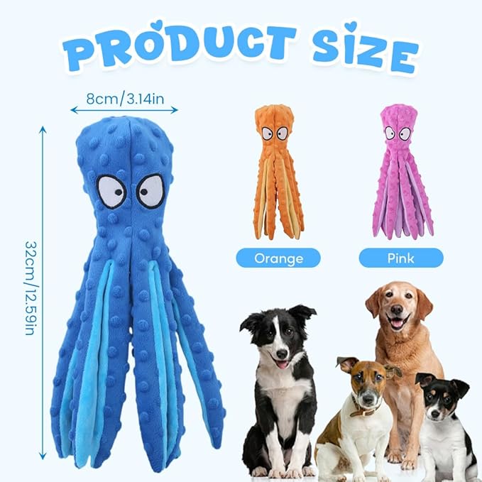 Octopus Dog Toys, No Stuffing Crinkle Dog Toys for Aggressive Chewers, Durable Interactive Chew Toys for Small, Medium and Large Dogs Training and Reduce Boredom (Orange)