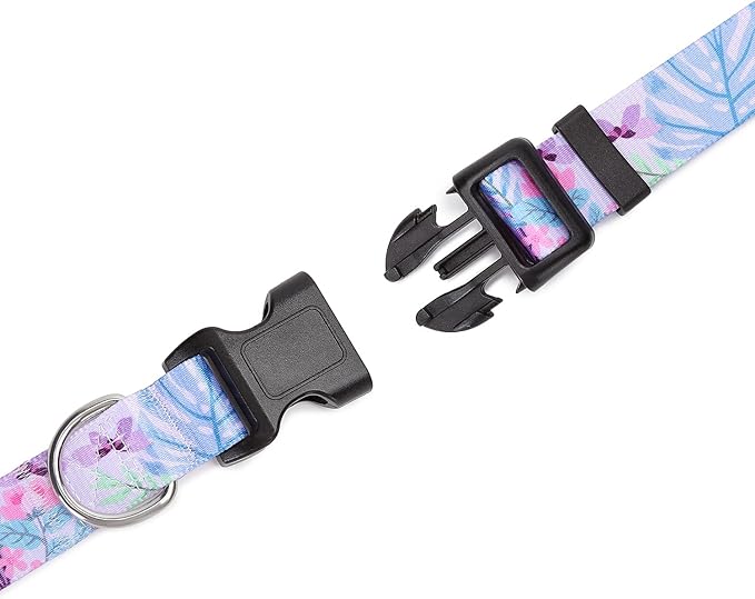 Mercano Adjustable Dog Collar - Special Design Patterns, Soft Nylon Comfortable Durable Pet Collar for Small Medium Large Dogs (L, Floral Purple)