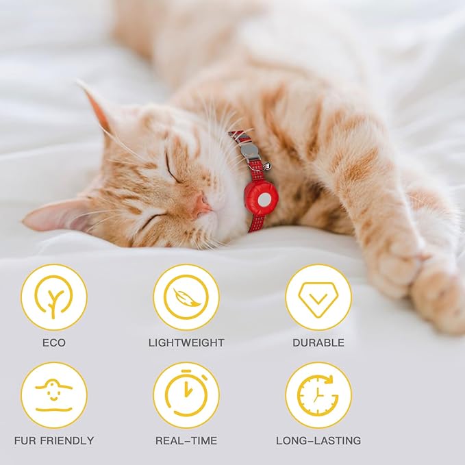 Cat GPS Tracker for Cats, Waterproof Pet GPS Tracker,Compatible with Apple Find My App (Only iOS), No Monthly Fee, Red