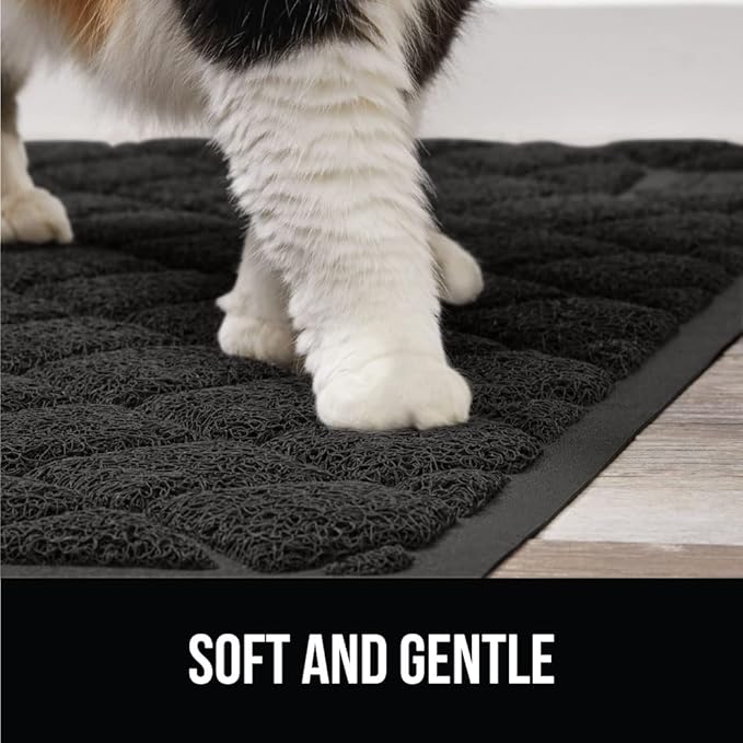 GORILLA GRIP Cat Litter Box Mat, 35x23, Water Resistant, US Designed Kitty Litter Trapping Mats, Easy to Clean, Scatter Control, Less Mess and Clean Floors, Kitten Supplies for Indoor Cats, Black