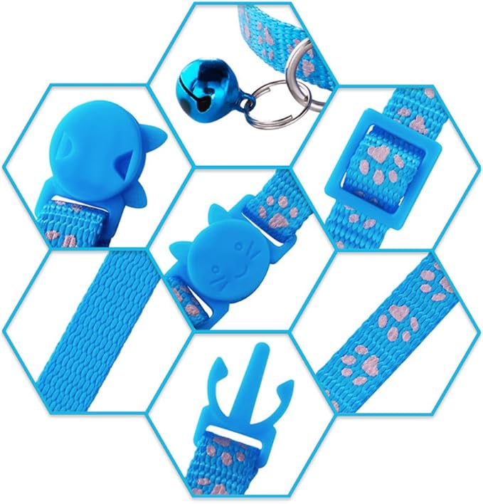 Blue Break Away Cat Collar with Bells, [2 Pack] Breakaway Kitten Collar with Bells, Reflective Cat Collar for Girl Cats Kitty